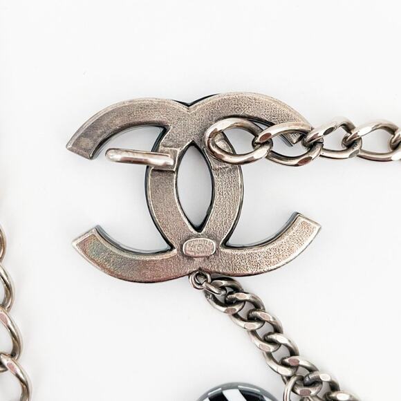 CHANEL 2005 CC Chain Belt Necklace Black and White Stripe Resin Charms Logo - Picture 14 of 16